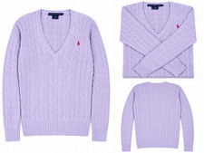 Ralph Lauren Sport Womens Cable Knit Sweater V-Neck L Lavender