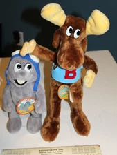 UNUSED 1985 2 Rocky & Bullwinkle plush w/ tags 16" Jay Ward Mighty Star NOS 24k