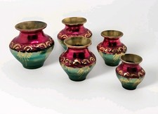 Set of 5 Indian Stackable Brass Vases Intricate Handcrafted Nakkashi 