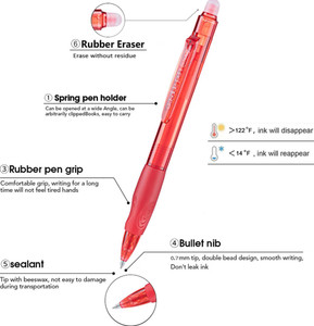 Aozora 1 Pc Red Erasable Gel Pen 0.7mm - Retractable Fine Point for Puzzles