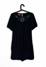 Monsoon Shift Dress Size 8 Black Lined with Green & Blue Beaded Embroidery