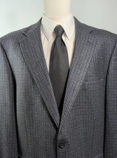 Stafford Essentials 46L Wool Sport Coat Navy Black Houndstooth Blazer