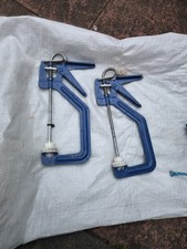 2x Blue Adjustable Metal C-Clamps Non-Ratcheting Screw Clamps 1in Width