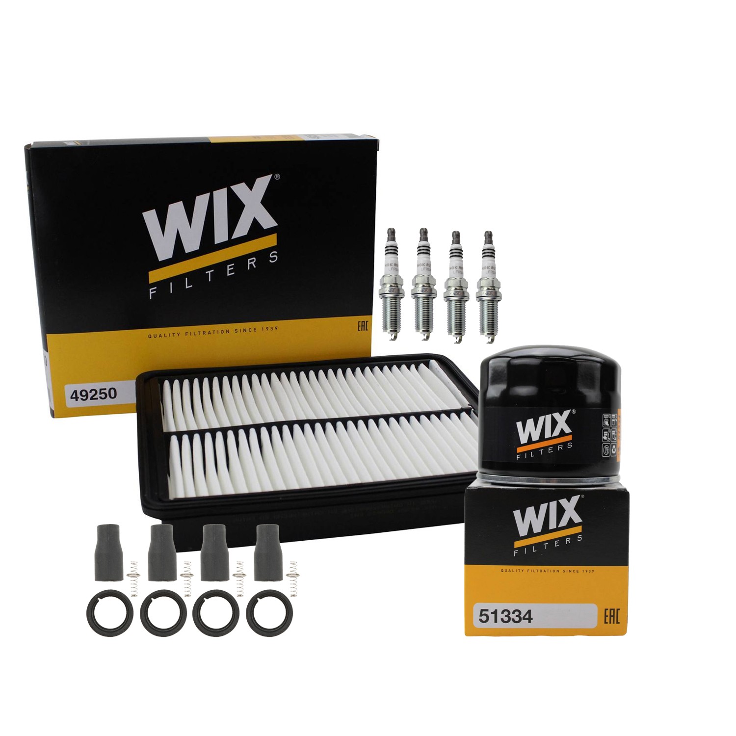 Wix Tune Up Kit NGK 4 Spark Plug  Coil Boot Kit for Santa Fe Sorento 2.4 L4 Gas