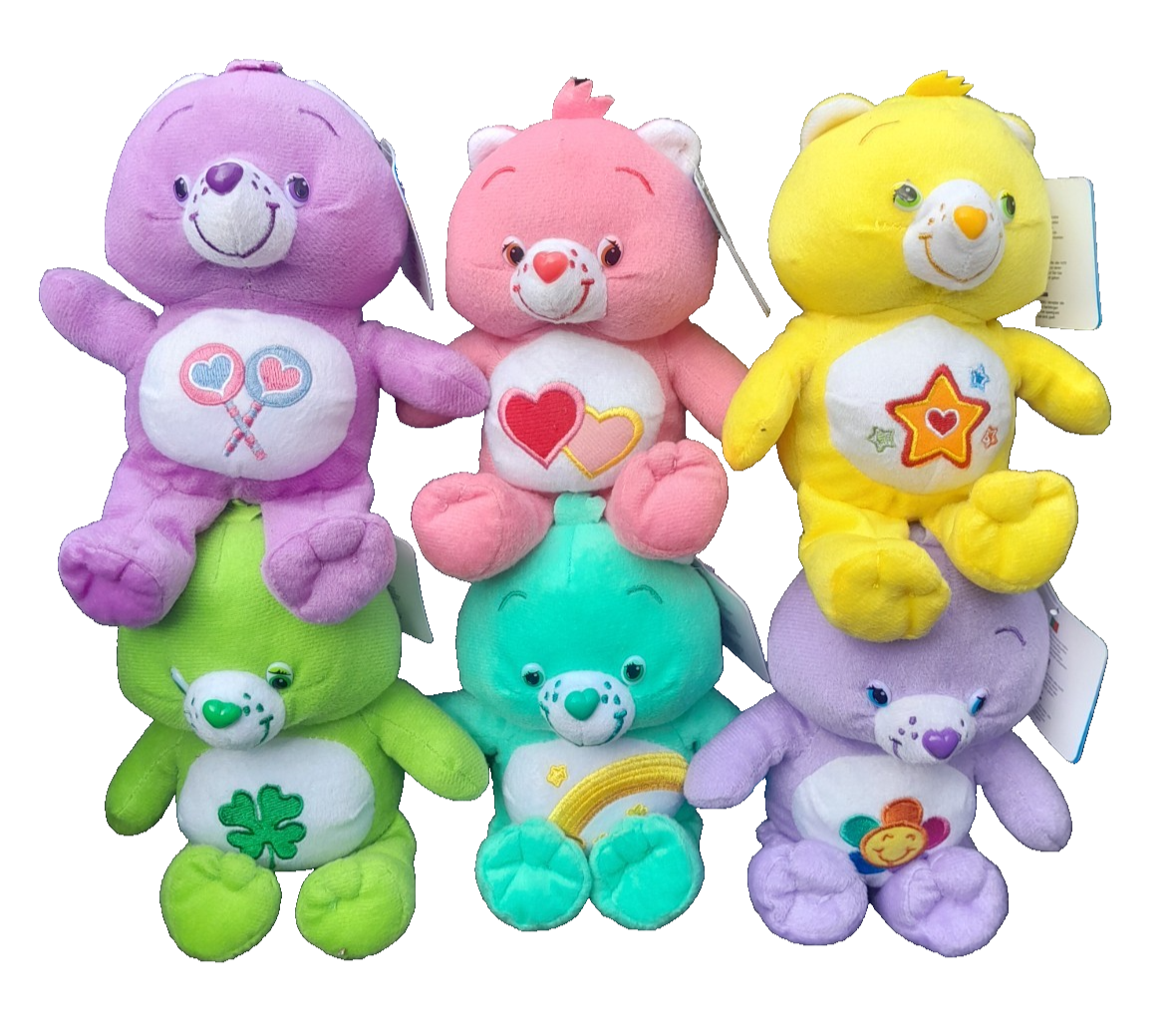 CARE BEARS SET OF 6 8"" SOFT FLOCKED TOYS By WHITEHOUSE LEISURE BNWT!