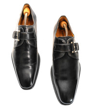 Magnani Single Monk Strap Men's US 8M Calfskin Black Shoes VG to EUC 885