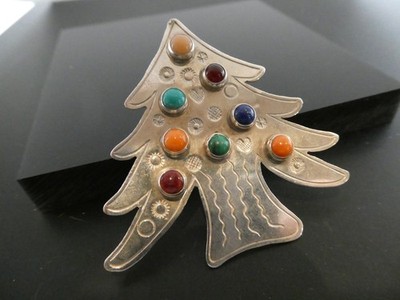 Don Lucas Navajo Multi Gemstone Sterling Silver 925 CHRISTMAS TREE Pendant