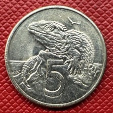 New Zealand 1989 Copper-Nickel 5 Cents. Elizabeth II. Tuatara. KM# 60