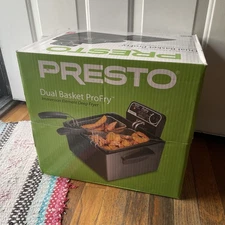 Presto 5Qt Dual Basket Pro Fry Immersion Element Black Deep Fryer 05489 NEW!