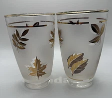 Vintage Libby Golden Foliage High Ball Glasses Set Of 2
