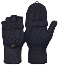 Winter Fingerless Gloves Mittens for Women Men Warm Wool Knitted Convertible ...