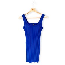 Ladies Blue Bodycon Dress Ribbed Sleeveless Summer Stretch Cotton Size 10