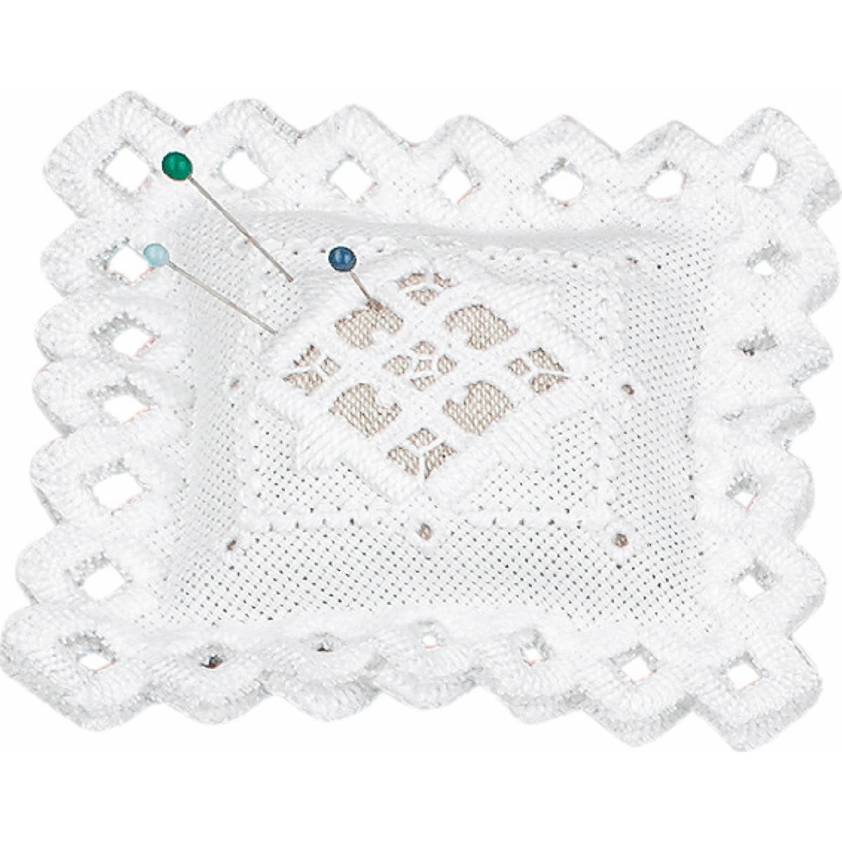 Permin counted Hardanger pincushion stitch kit ""White I"", 9x9cm