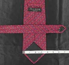Jos A bank Italian 100 silk tie red blue silver wavy pattern