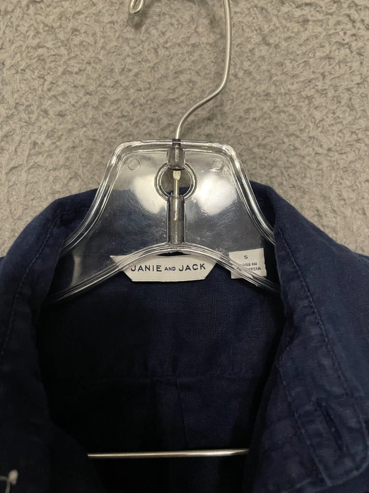 Janie and Jack Boys 100% linen Shirt blue Size 5 Button up Long Sleeve Kids - Image 3 of 4