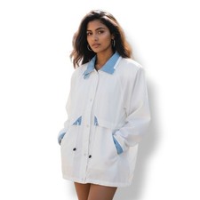 Vintage 80's Current Seen Oversized Windbreaker Jacket in White/Blue Size Medium