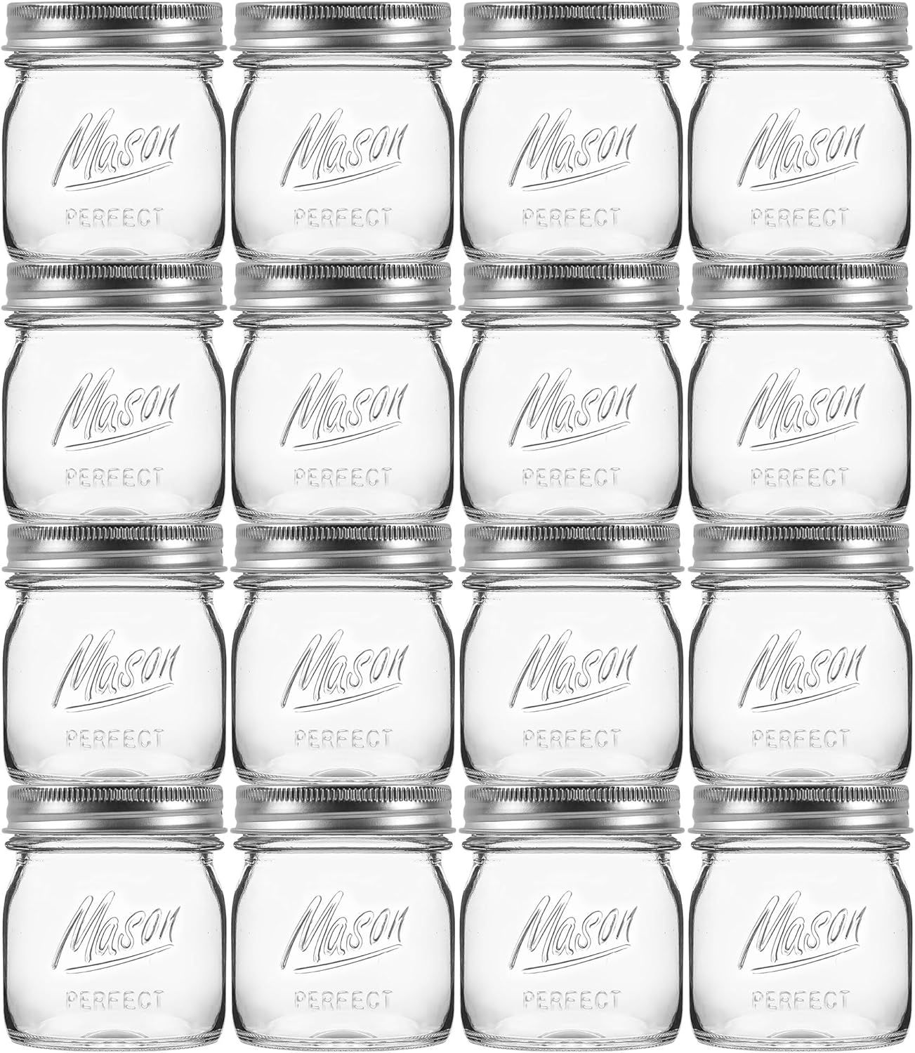 16 Pack 8 Oz Mason Jars with Regular Airtight Lids - Glass Canning Jars 8 Oz, Mi