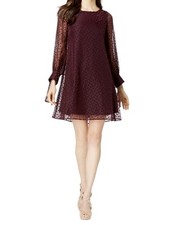 Taylor dress Womens Size 10 sheer Long sleeve polka dot Wine Cocktail Formal