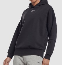 Reebok Women's Black Lux Oversized-Fit Pullover Sweatshirt Hoodie Size Small