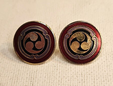 Laurel Burch Earrings Vintage Signed LB Mitsudomoe Symbol Red Gold Blue