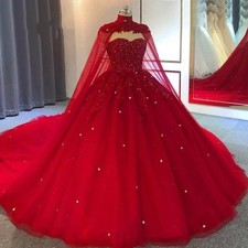 Royal Blue Wedding Dresses with Cape Crystal Beaded Ball Gown Bridal Gowns
