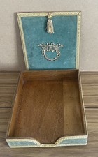 Travel Writing Slope Antique Velvet & Brass Box Tray 19c 2 Piece 