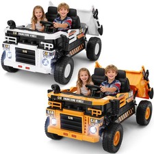 Yellow/White 24V 2-Seater Ride On Dump Truck w/4 Engines,Shovel,Bluetooth,Remote