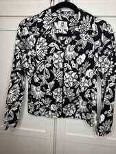 Renfrew Women's Jacket Size 6 Black White Floral Full Zip Lightweight Stylish