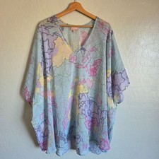 Show Me Your Mumu World Tour Peta Tunic Map Print Blue Size Medium Chiffon Sheer