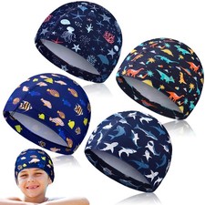 4 Pieces Kids Swim Caps Bathing Swimming Hats Unisex Polyester Bathing Pool C...