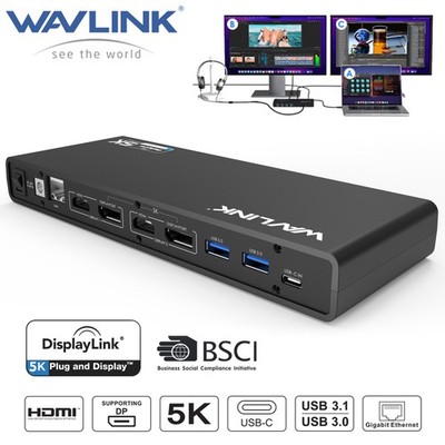 5K Displaylink Laptop Docking Station USB C Multiple Display Dock 2×HDMI DP RJ45