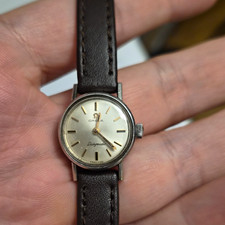 OMEGA Ladymatic Swiss Made Manual Silver Dial Brown Leather Strap Watch