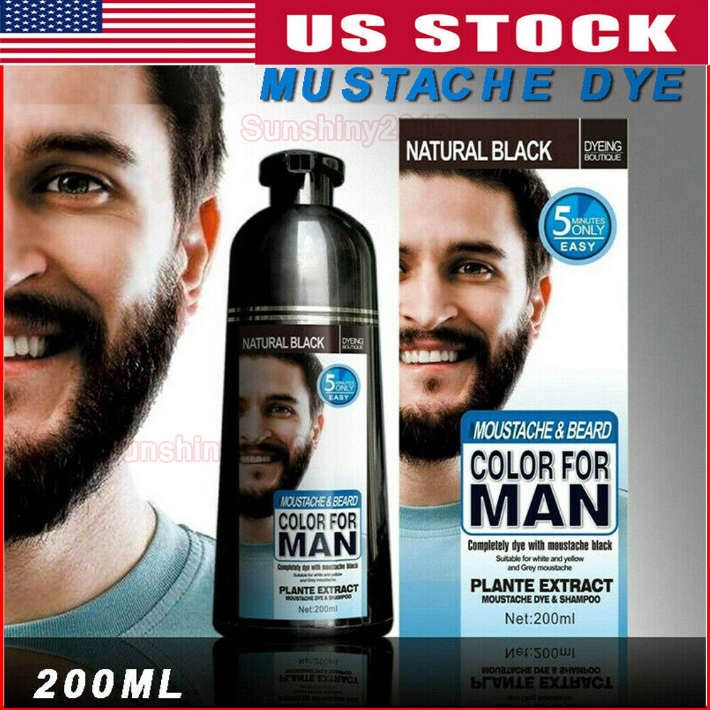 200ML Men Black Beard Hair Dye Color Shampoo Permanent Darkening Hair