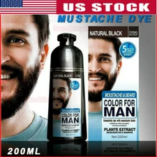 200ML Men 2 in 1 Beard Mustache Natural Hair Color Shampoo Permanent Black Dye