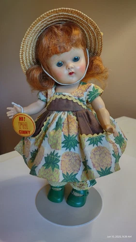 Vintage Vogue Strung Ginny Doll 1950's Red-Hair Blue Eyes Tagged Pineapple Dress
