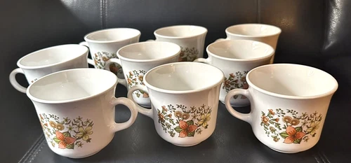Vintage Corning Ware Corelle Wildflower Coffee Tea Cups  Set of 9