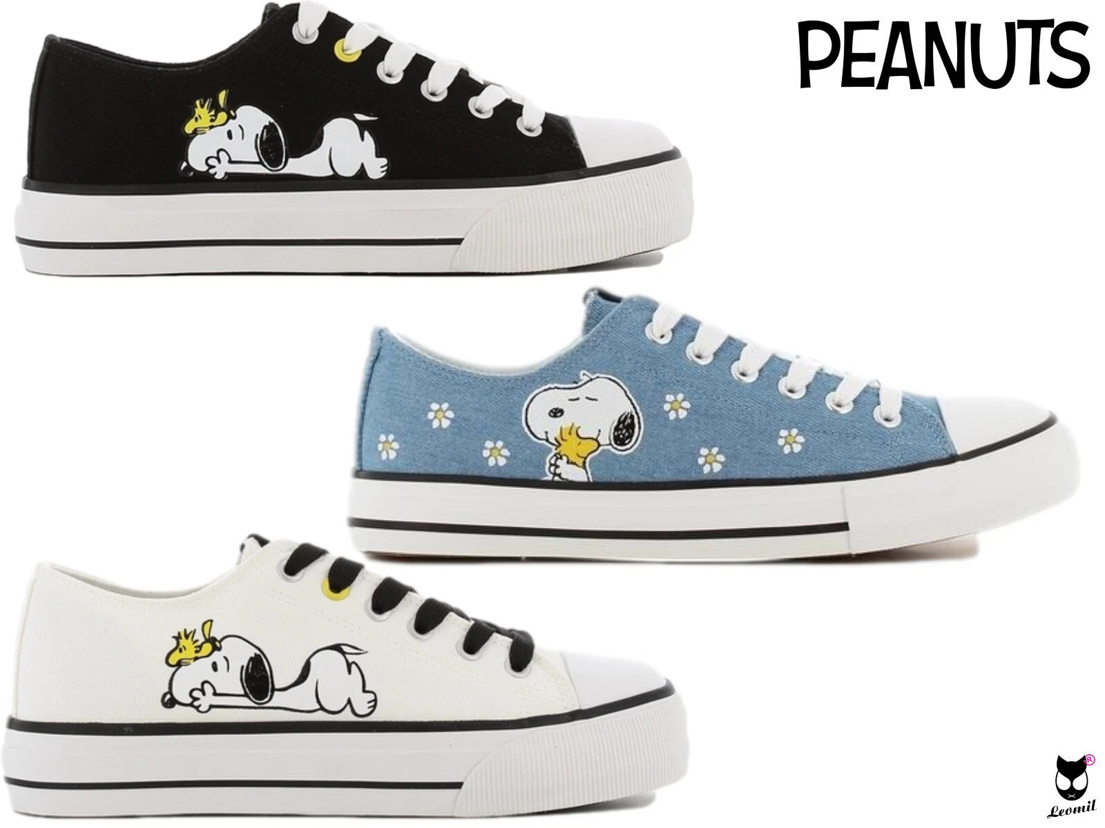 Ladies Casual Canvas Trainers Sneakers Retro Stylish Pumps Snoopy Peanuts Design