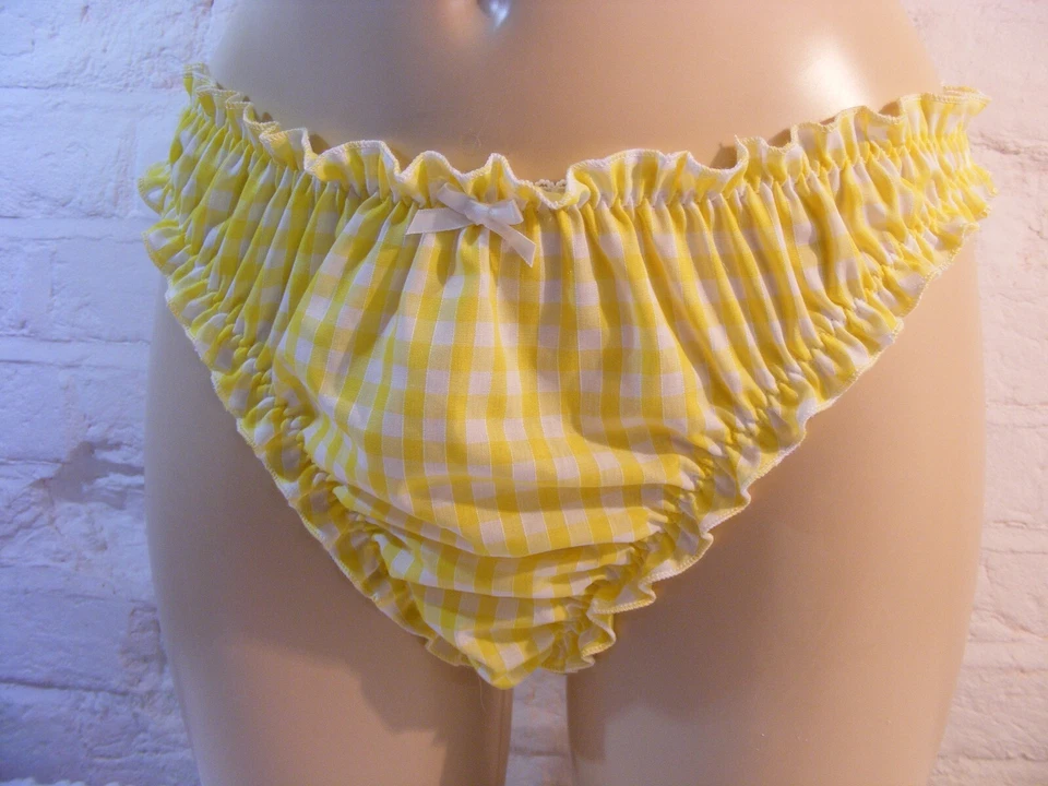 sissy yellow gingham cotton scrunch butt panties mens sexy knickers lingerie - Image 2 of 2
