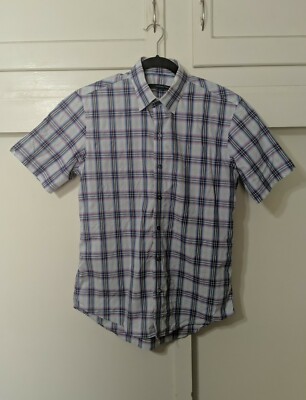 Zachary Prell Plaid Short Sleeved Button Front Cotton Shirt - size Medium