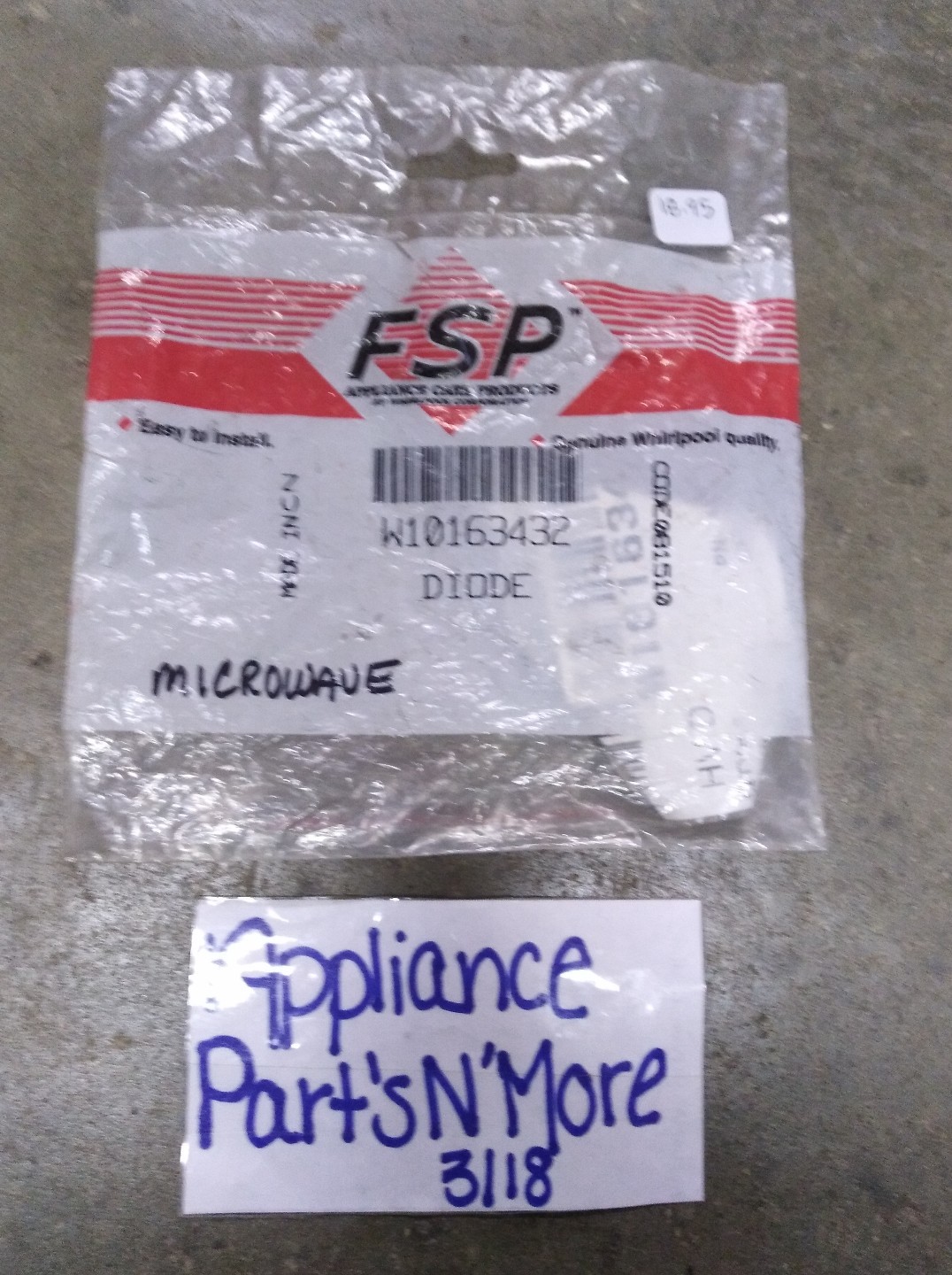 FSP/WHIRLPOOL MICROWAVE DIODE PN: W10163432 FREE SHIPPING NEW PART