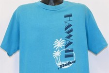 vintage 90s ALOHA HAWAII TROPICAL TEAL BLUE PALM TREES BEACH VACATION t-shirt XL