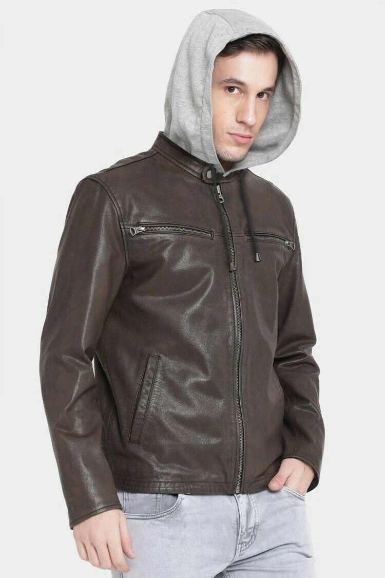 Hooded biker jacket clearance mens
