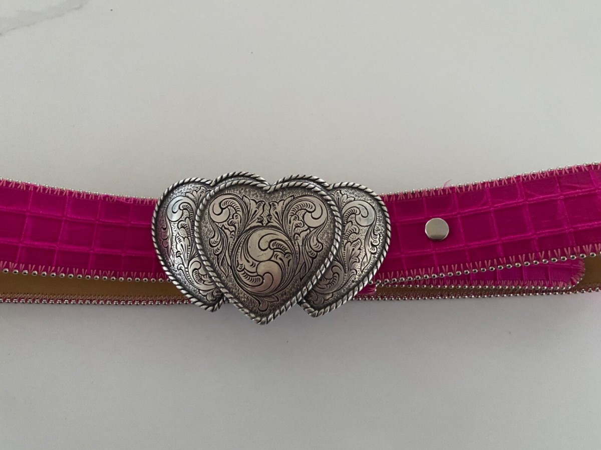 Silver Hearts Pink Silk Ladies Belt Buckle Size 30 to 34 | eBay