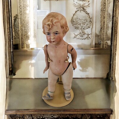 Vtg Germany Pin Jointed Bisque Doll 7 1/2'' Hand Painted Unmarked Repair Read