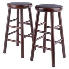 Winsome Wood Counter Stool Walnut Finish Backless Round Swivel Seat Set of 2 