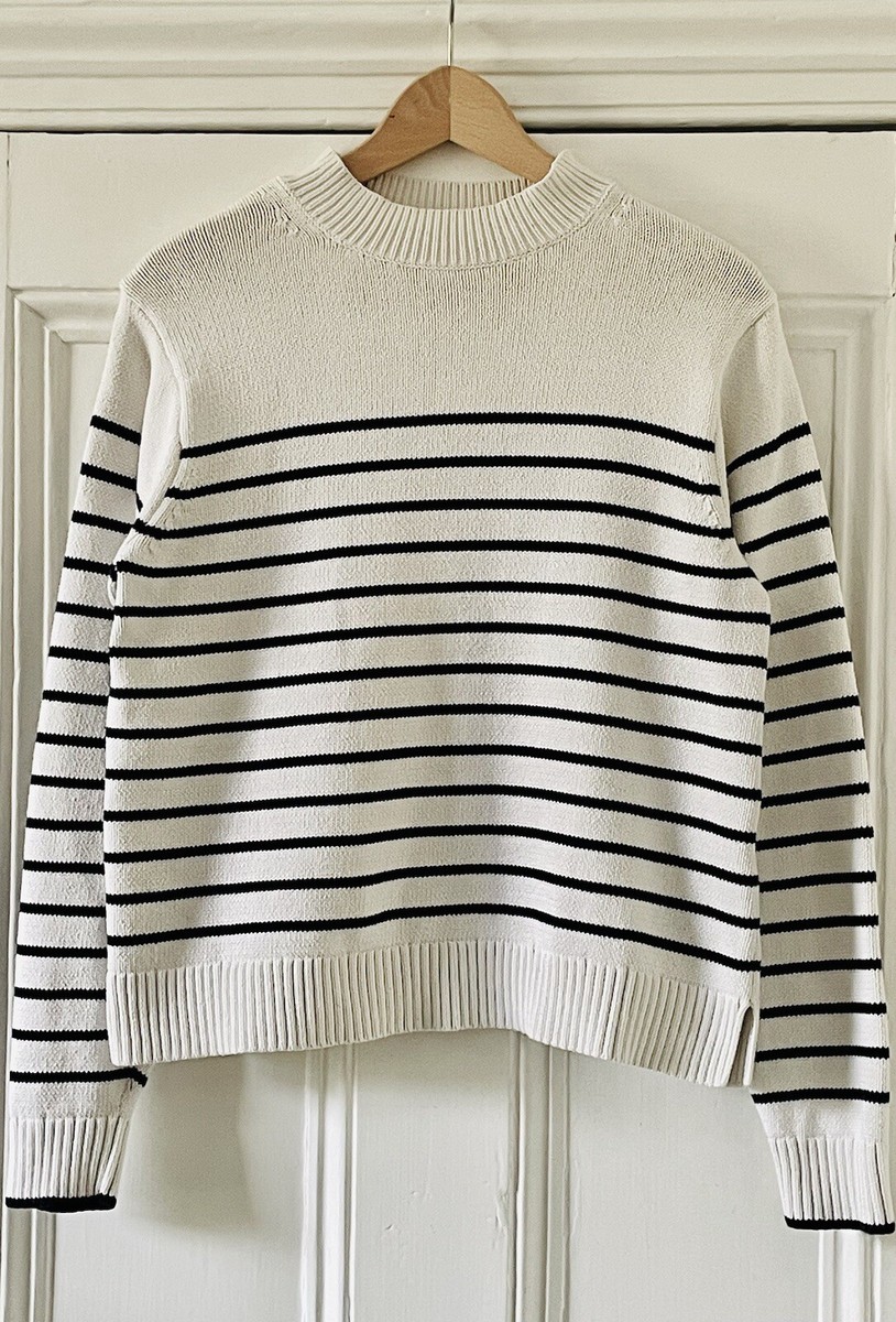 Uniqlo Womens Navy Blue White Breton Striped Long-Sleeved Jumper S UK 10  EU 38