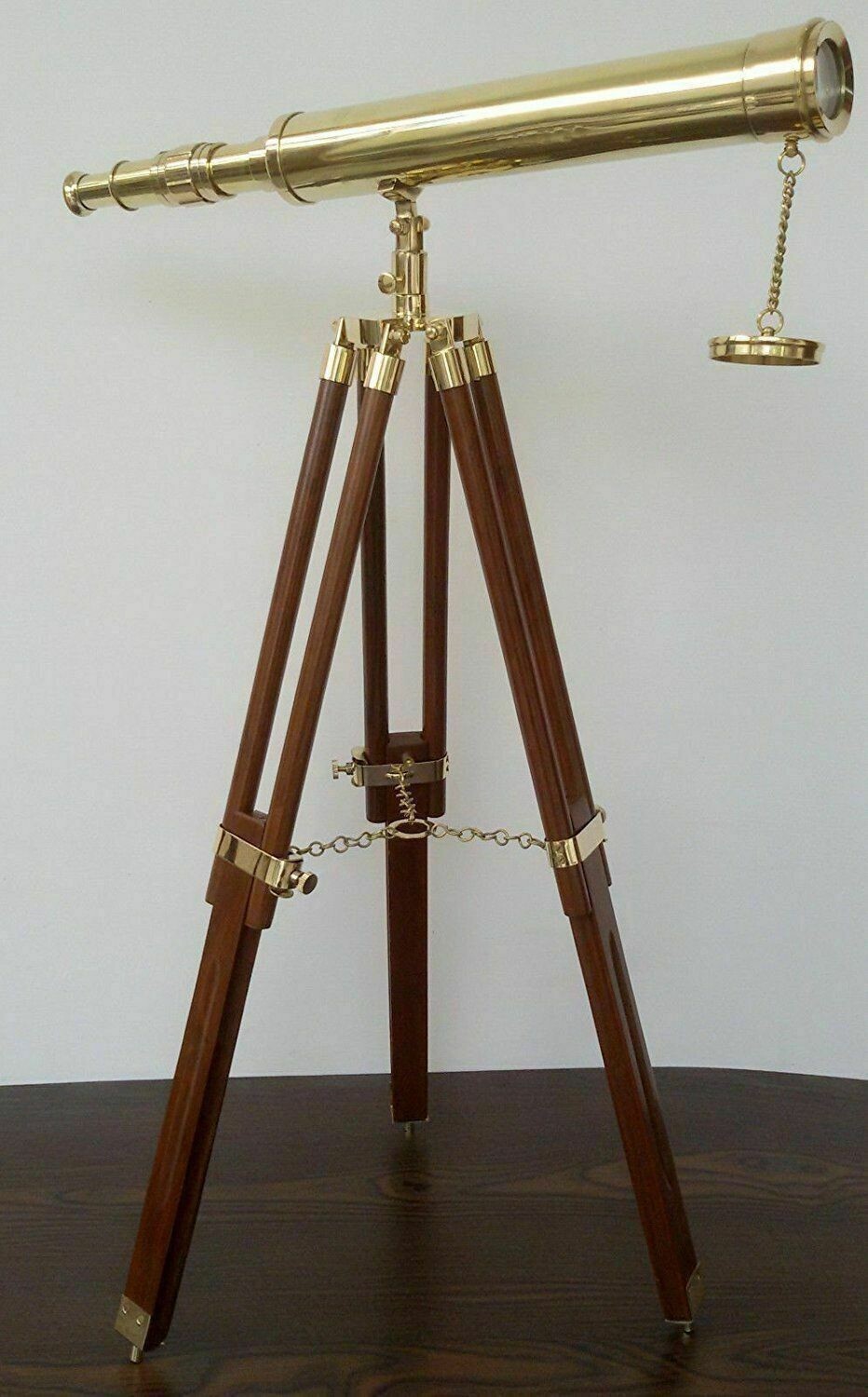 NAUTICAL BRASS TABLE TOP TELESCOPE WITH WOOD TRIPOD 18 INCH BRASS