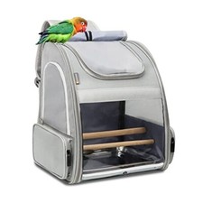 BIRD CARRIER CAGE Travel Backpack with Standing Perch Light Gray TEXSENS