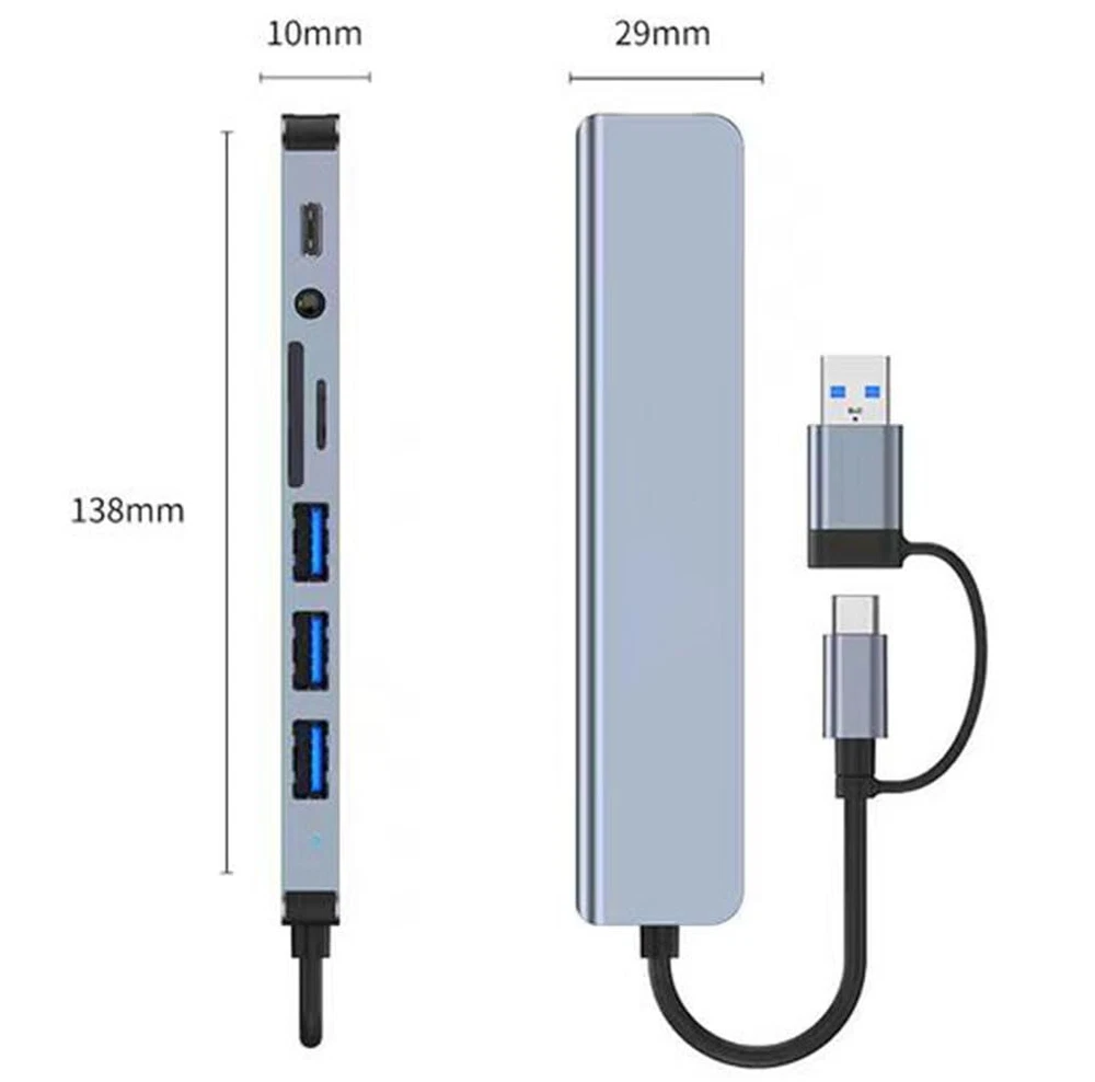 Usb Hub 3.0 Multiport Adapter 8 Port Aluminum Usb & Usb C Hub 3.0 Expander Split