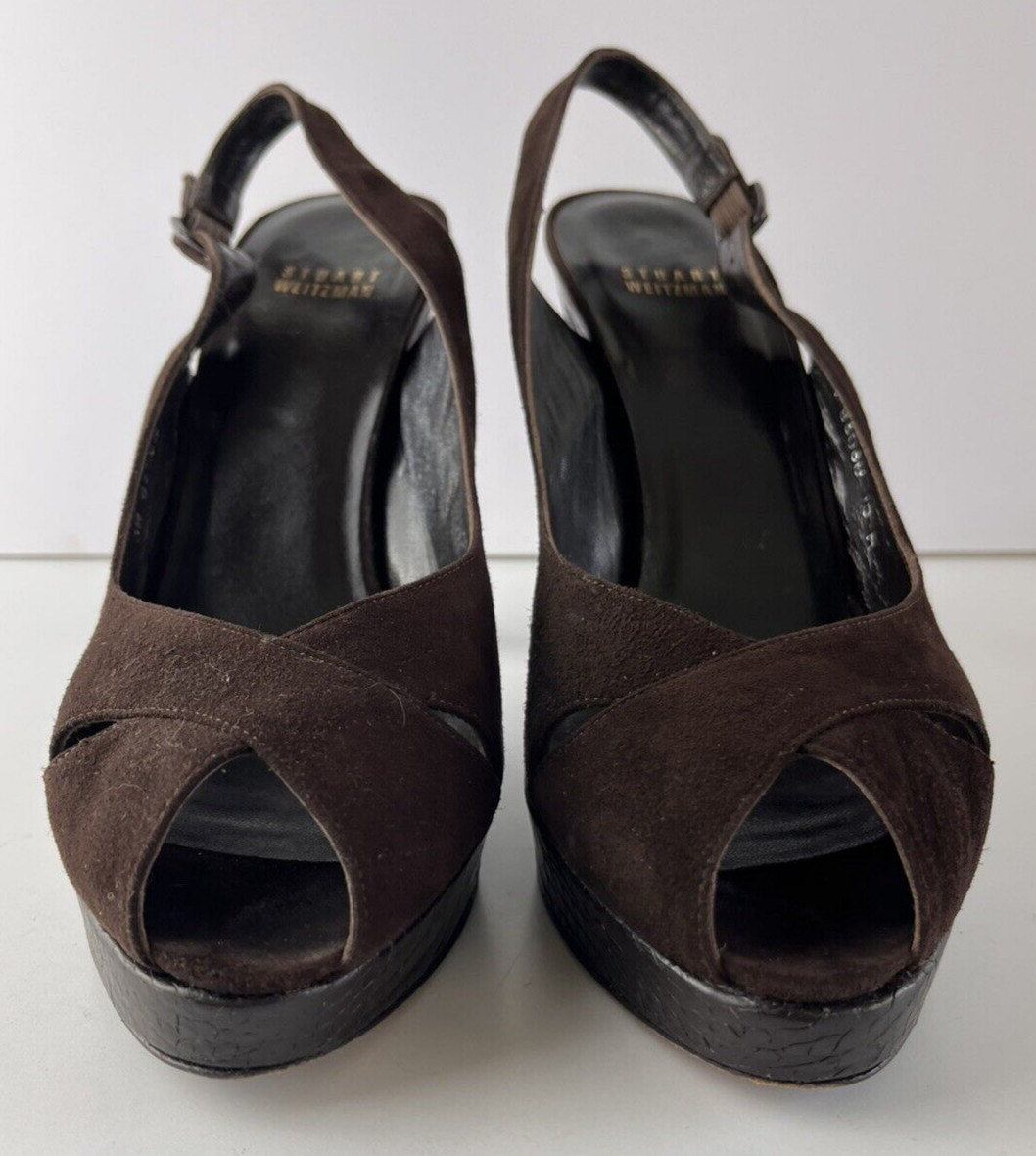 Stuart Weitzmann Brown Suede Platform Women's Pee… - image 5